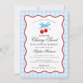 Cherry Sweet Blue Coquette Gingham Brautparty Einladung