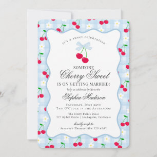 Cherry Sweet Blue Coquette Gingham Brautparty Einladung