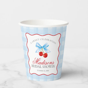 Cherry Sweet Blue Coquette Gingham Brautparty Pappbecher