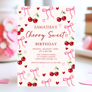 Cherry Sweet Bow Birthday Invitation Einladung