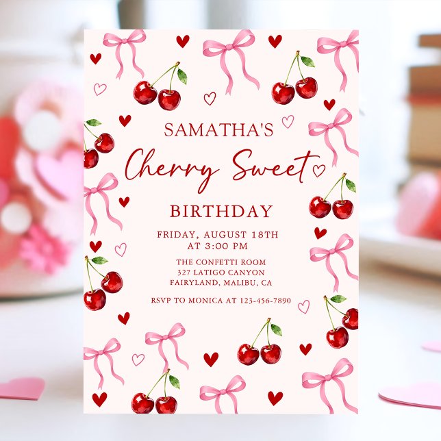 Cherry Sweet Bow Birthday Invitation Einladung (Von Creator hochgeladen)