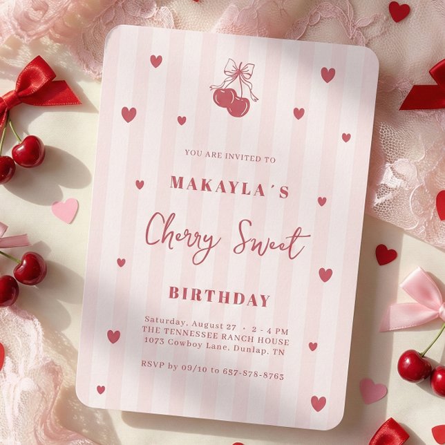 Cherry Sweet Coquette Girl Birthday Einladung (Von Creator hochgeladen)