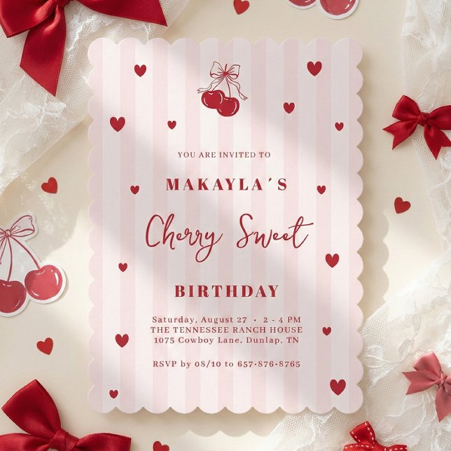 Cherry Sweet Coquette Mädchen Geburtstag Einladung (Von Creator hochgeladen)
