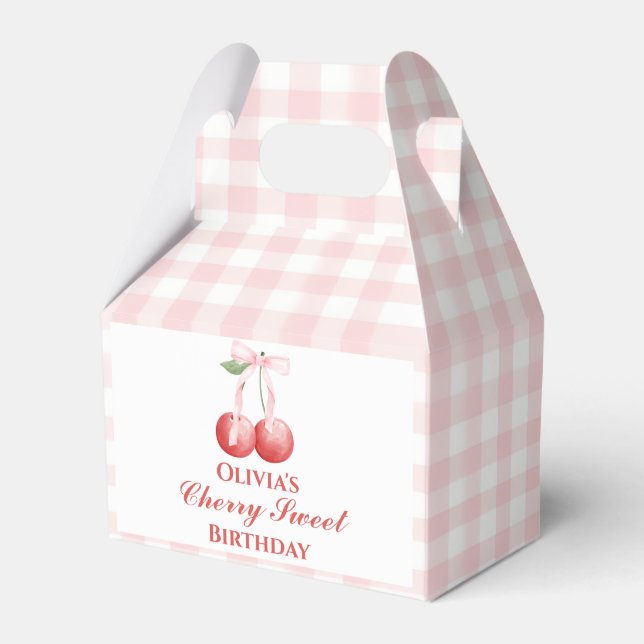 Cherry Sweet Geburtstag Pink Bow Gingham Geschenkschachtel (Vorderseite)