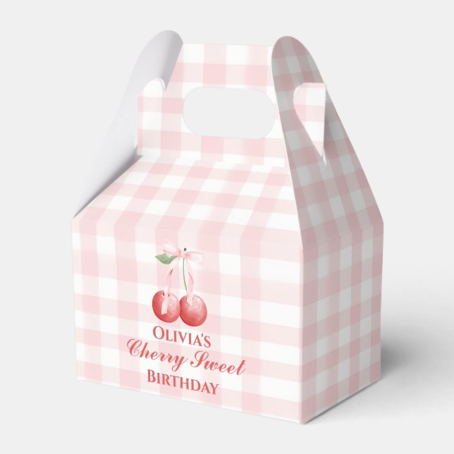 Cherry Sweet Geburtstag Pink Bow Gingham Geschenkschachtel (Vorderseite)
