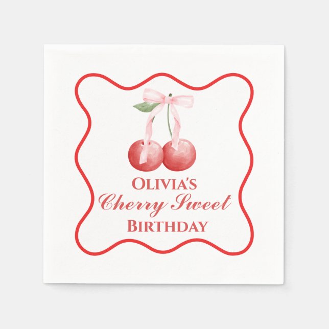 Cherry Sweet Geburtstag Pink Bow Gingham Serviette (Vorderseite)