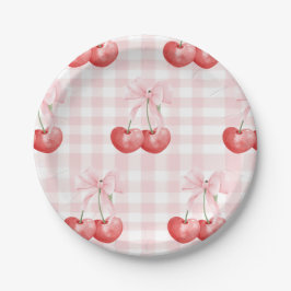 Cherry Sweet Geburtstag Pink Gingham Pappteller