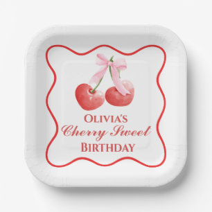 Cherry Sweet Geburtstag Rosa Schleife Gingham Pappteller
