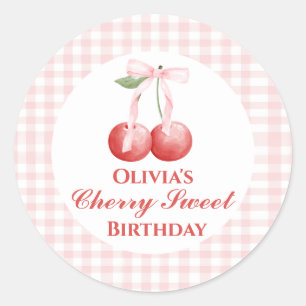 Cherry Sweet Geburtstag Rosa Schleife Gingham Runder Aufkleber