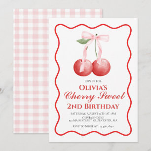Cherry Sweet Pink Bow Geburtstag Einladung