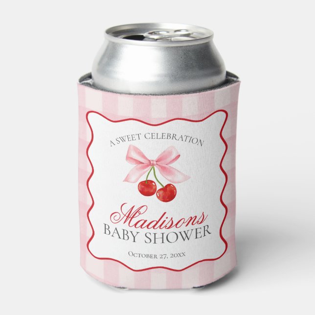 Cherry Sweet Pink Coquette Bow Baby Dusche Gefalle Dosenkühler (Kanne Vorderseite)