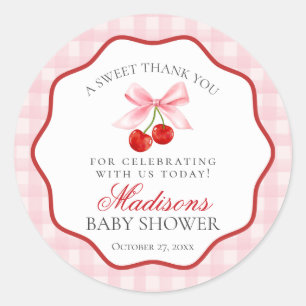 Cherry Sweet Pink Coquette Bow Baby Shower Circle Runder Aufkleber