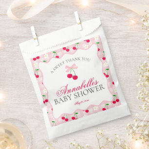 Cherry Sweet Pink Coquette Bow Baby Shower Dessert Geschenktütchen