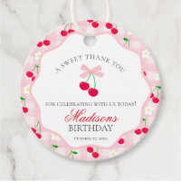 Cherry Sweet Pink Coquette Bow Birthday Circle
