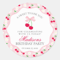 Cherry Sweet Pink Coquette Bow Birthday Circle