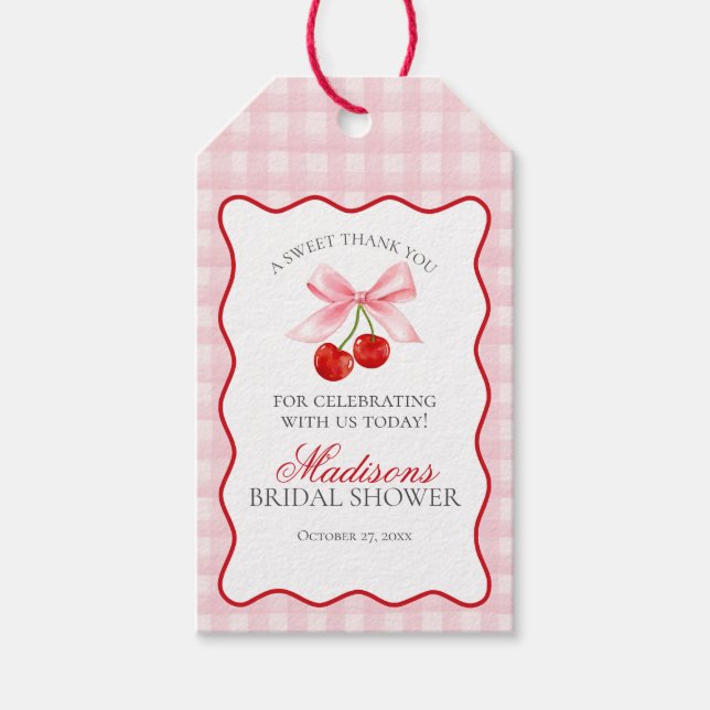 Cherry Sweet Pink Coquette Bow Brautparty Gefallen Geschenkanhänger (Vorderseite)
