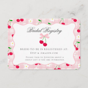 Cherry Sweet Pink Coquette Bow Bridal Registry Begleitkarte