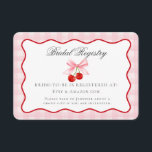 Cherry Sweet Pink Coquette Bow Bridal Registry Begleitkarte<br><div class="desc">Someone Cherry sweet is tying the knot and you’re the cherry on top of their sweet celebration. Add a nostalgic touch to your party with this Hand drawn Cherry Party Decor featuring vibrant red cherries and hints of soft blue, all within a whimsical doodle border. With this playful design, get...</div>
