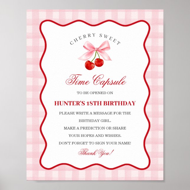 Cherry Sweet Pink Coquette Bow Gingha Time Kapsel Poster (Vorne)