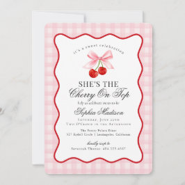 Cherry Sweet Pink Coquette Bow Gingham Baby Dusche Einladung