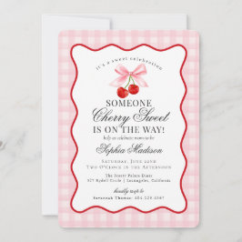Cherry Sweet Pink Coquette Bow Gingham Baby Dusche Einladung