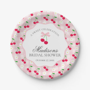 Cherry Sweet Pink Coquette Gingham Brautparty Pappteller
