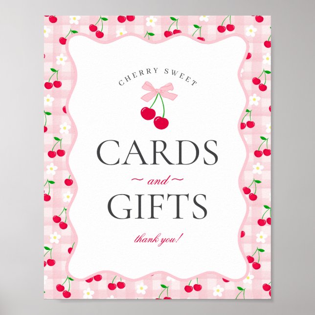 Cherry Sweet Pink Coquette Gingham Karten & Gesche Poster (Vorne)