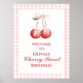 Cherry Sweet Strawberry Pink Bow Geburtstag Poster