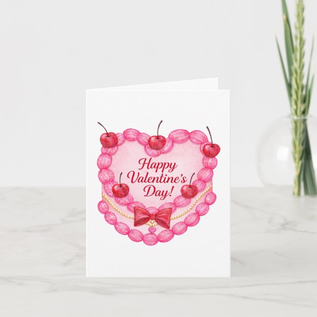 Cherry Sweet Valentine Cake Greeting Card Karte (Vorderseite)
