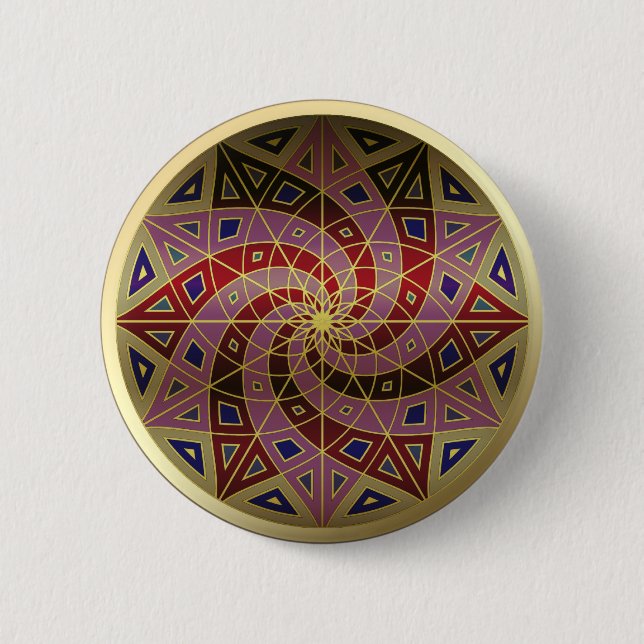 Cherry Swirl Gold Trimm Mandala Taste Button (Vorderseite)