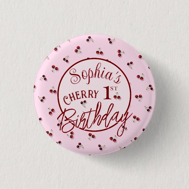 Cherry Theme First Birthday Button (Vorderseite)