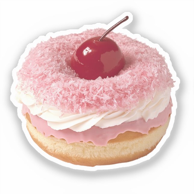 Cherry-Topped rosa Kokosnuss Donut Aufkleber (Vorderseite)