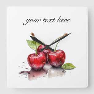 Cherry Trio in Wasserfarbe, nach Maß Quadratische Wanduhr