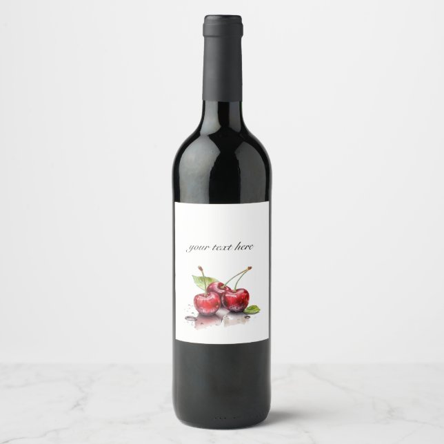 Cherry Trio in Wasserfarbe, nach Maß Weinetikett (Vorderseite)