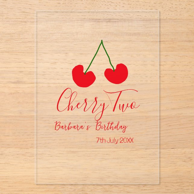 Cherry two 2nd birthday red cherry kids simple  acryleinladungen (Vorderseite)