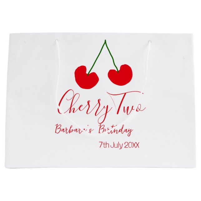 Cherry two 2nd birthday red cherry kids simple  große geschenktüte (Vorderseite)