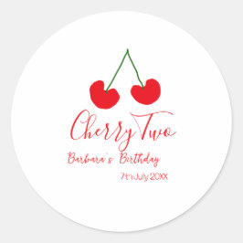Cherry two 2nd birthday red cherry kids simple  runder aufkleber
