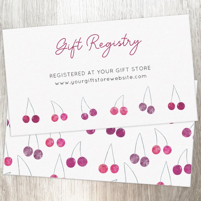 Cherry Watercolor Babydusche Geschenkregister Begleitkarte (Custom text cherries watercolor gift registry enclosure card)