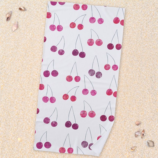 Cherry Watercolor Frucht Strandtuch (Mediterranean cherry watercolor pattern beach towel)
