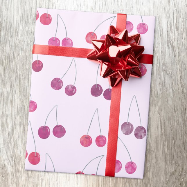 Cherry Watercolor-Muster Geschenkpapier (Watercolor cherries pattern gift wrapping paper roll)