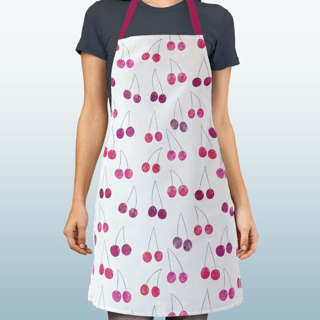 Cherry Watercolor Muster Pink Schürze (Pretty watercolor cherry pink and white pattern art apron)