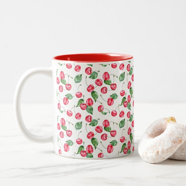 Cherry Watercolor-Muster Zweifarbige Tasse (Mit Donut)