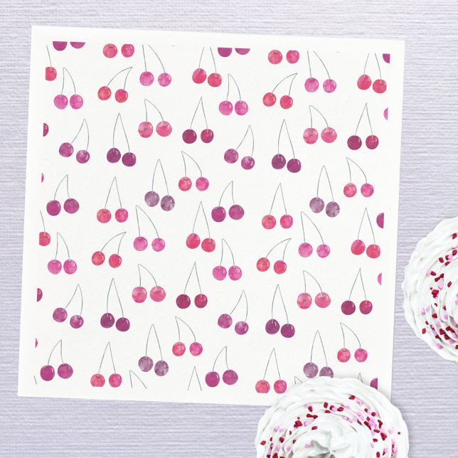 Cherry Watercolor Party Serviette (Cherry pattern party paper napkin)