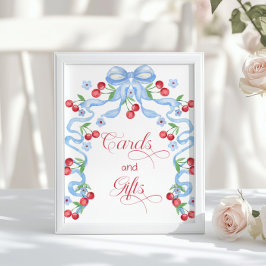 Cherry Whimsical Blue Bow Cards und Geschenke Poster