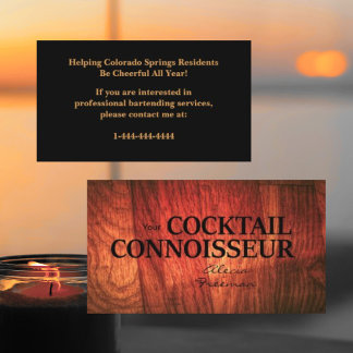 Cherry Wood & Black Event Bartender Business Card Visitenkarte