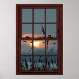 Cherry Wood Imitate Window Illusion - Vogelschloss Poster