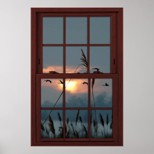 Cherry Wood Imitate Window Illusion - Vogelschloss Poster (Vorne)