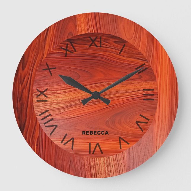 Cherry wood texture custom monogram große wanduhr (Vorderseite)