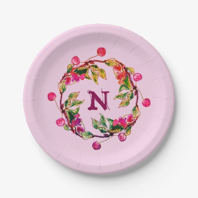 Cherry Wreath von Linandara Plate Pappteller (Vorderseite)