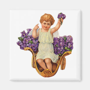 Cherub and Purple Flowers Magnet